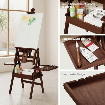 MEEDEN Painting Easel with Storage and Tray: H-Frame Beech Wood Art Easel | Easel Stand for Adults, Artists, Students, Beginners - Adjustable 50"-80" H, Holds Canvas Up to 47 Inches - color: Deep Walnut