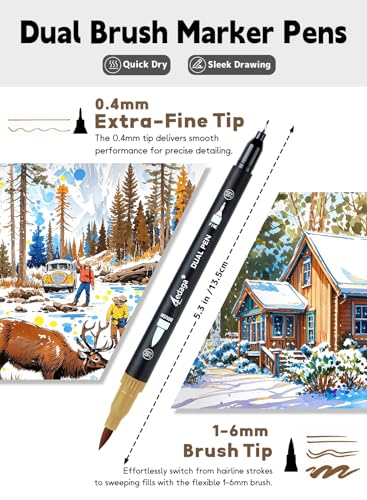100 Colors Dual Brush Markers, Fine and Brush Tips Numbered Pens with App for Adults, Coloring Book Bullet Journaling Note Taking Planner Hand Lettering Calligraphy Drawing Art Supplies Kit - color: 100 color