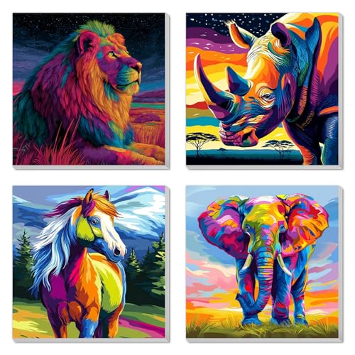 4 Pack Paint by Numbers Kit for Kids Easy Kid Paint by Number Kits Ages 8-12 Horse DIY Painting Kits for Kids Age 4-8 Beginner Paint by Number Canvas with Frame Children Color by Numbers Kit 8x8 Inch - color: Horse Paint by Numbers Kit for Kids
