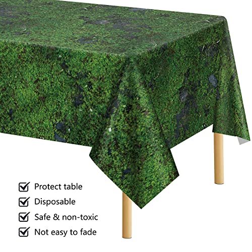 durony 2 Pieces Green Moss Pattern Plastic Tablecloth Green Leaves Tablecloth Waterproof Party Table Cover for Plants Nature Themed Party Table Decor, 108 x 54 Inch - style: Green Moss