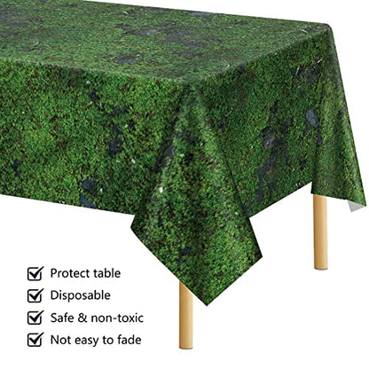 durony 2 Pieces Green Moss Pattern Plastic Tablecloth Green Leaves Tablecloth Waterproof Party Table Cover for Plants Nature Themed Party Table Decor, 108 x 54 Inch - style: Green Moss