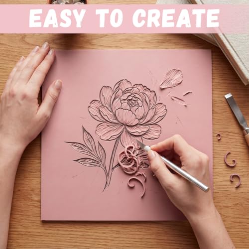FunooFuno 11.75'' x 11.75'' 2 Pack Pink Rubber Linoleum Carving Blocks for Printmaking, 0.24'' Thick Linocut Soft Rubber Carving Block for Stamp Making Supplies Craft Materials DIY Artists Beginner - size: 11.75 x 11.75 inch