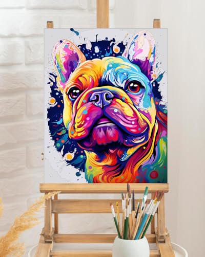 TOCARE French Bulldog Paint by Numbers Kit for Adults, Dog Adult Paint by Number Canvas,Acrylic Adults' Paint-by-Number Kits Dog Lovers 16x20inch (Without Framed) - color: TC-OPC-203