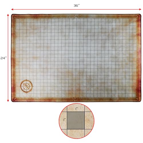 ENHANCE Deluxe DND Map - 3 Foot (36x24in) RPG Grid Mat with Premium Rubber, Non-Slip Grip, No Creasing - Dry Erase DND Mat Set for Masters and Starters, Erasable Parchment with Travel Pouch, Markers