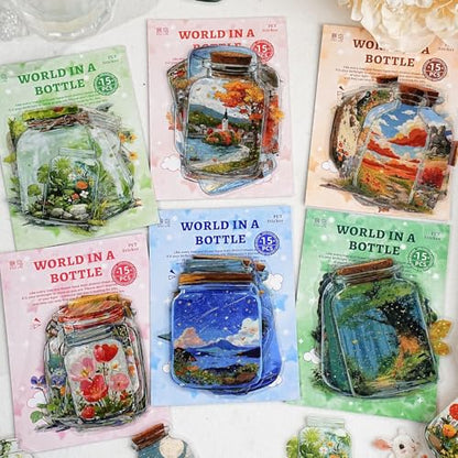 90 Pcs Oil Painting Scenery PET Stickers for Scrapbooking - color: World in a Bottle Series