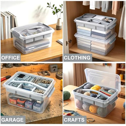 Yesland Portable Craft Storage Box with Removable Tray and Handle, 16x11x6.5 Inch Plastic Art Supply Organizer Container for Stationery, Sewing, Jewelry - Grey (Pack of 3) - size: 16 inches x 11 inches x 6.5 inches (Pack of 3)