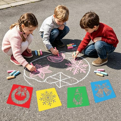 CUTHOLLOW 25PCS Christmas Theme Painting Shape Stencils Sets - 8 Inch Reusable&Washable Drawing Template, Different Primary Themed Sidewalk Chalk Art Stencils Kit for Craft Room Wall Paper - style: Christmas Theme