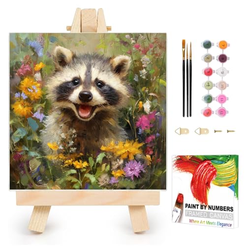 AUKELHJ Framed Paint by Numbers Kit for Adults, Raccoon, 10x10 inch - color: 15-Raccoon