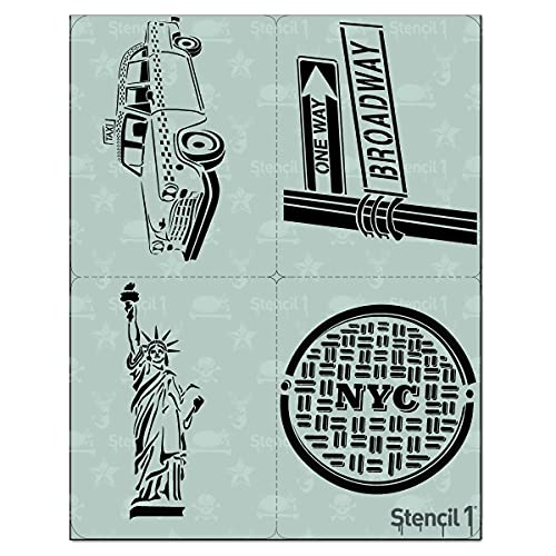 NYC Stencil 4 Pack 8.5" x 11" New York City Landmark Painting | Reusable Mylar DIY Designs for Walls Furniture Canvas Bags Shirts Arts Crafts Taxis Statue of Libery Broadway