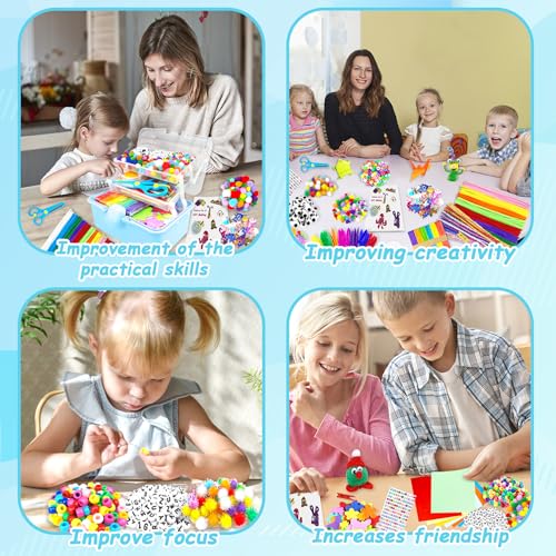 3000 Arts and Crafts Supplies for Kids Craft Kit Craft Box with Pipe Cleaners Arts and Crafts for Kids Age 4-6, 6-8, 8-12 DIY School Supplies Materials Set Toys Gifts for Girls Boys Toddlers, Blue - color: blue