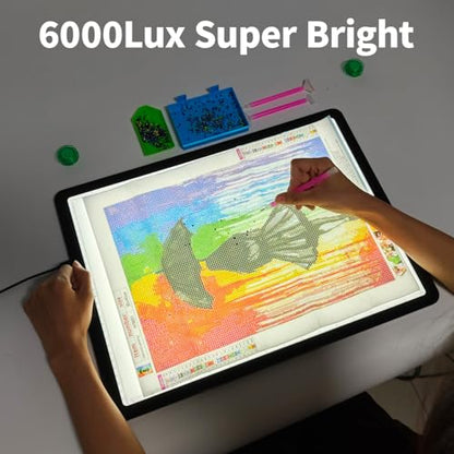TSOCOS A3 Diamond Art Light Board with Carry Bag, High-Brightness Light Pad with Side Physical Buttons & 6 Levels of Brightness, 3 Colors Magnetic Light Box for Tracing, Diamond Painting - style: A3 with Bag (Non-rechargeable)