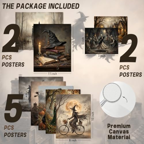 KBKBART Halloween Witchy Gothic Wall Art Dark Aesthetic Posters Prints 9pc | Halloween Wall Art Canvas Prints Unframed, Dark Academia Wall Decor Painting, for Gallery Living Room Bedroom Office Decor - color: Witch