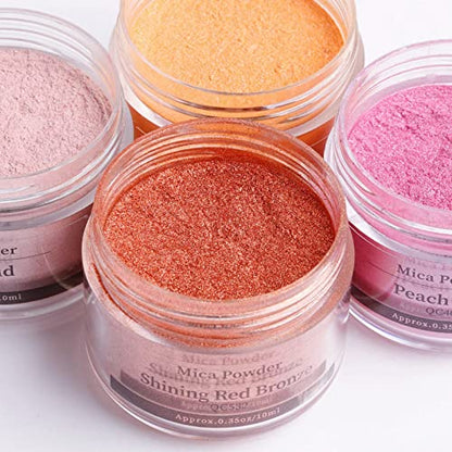 SEISSO Mica Powder - 24 Colors, 0.35 oz(10g) Bottles - Mica Glitter & Pigment for Epoxy Resin, Lip Gloss, Soap, Candle, Bath Bomb, Art Crafts, Nails, Slime - color: 24 Colors