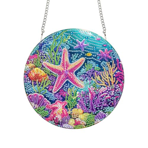 Bimkole Starfish Hanging Diamond Pearl Art Kits for Adults Pendant C18 | DIY 5D Special Crystal Diamond Painting Oceans Window Suncatcher, Acrylic Pearl Art Autumn Winter Wall Decor 7.8x7.8 Inch - color: Starfish