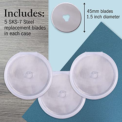 WA Portman 15pc Rotary Cutter Blades 45mm – Premium SKS-7 Steel Rotary Blades 45mm Refill for Fabric Cutting, Quilting Sewing & Multi-Material Crafting – Compatible with Most Rotary Cutters | 15pc Premium SKS-7 Steel Rotary Cutter Blades 45mm Refill for L