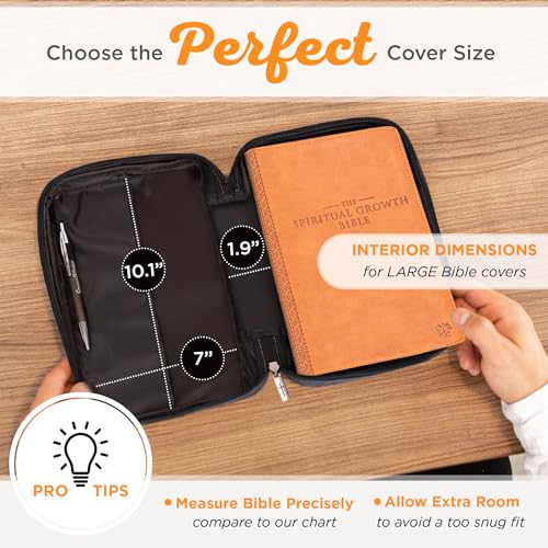 Christian Art Gifts Men & Women’s Bible Cover – Gray Canvas, Large Size with Jesus Fish Symbol – Durable, Inspirational Scripture Case with Zipper Closure, Handle, Pen Loop & Storage Pockets - color: Gray/Jesus Fish, size: Large
