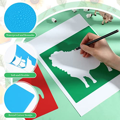 Henoyso 24 Pcs Farm Animal Stencil for Kids 8 Inch Reusable Templates | Plastic, Drawing Painting Templates, Farmer House, Cock, Cow, Blue, Red, Yellow, Wood Paper Scrapbook, Wedding DIY Art Crafts - style: Farm Style