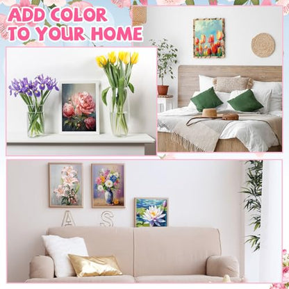 Blosssound 10 Set Pre Printed Canvas Pre Drawn Canvas Painting with Easel Kits 5" x 7" Outline Painting Panels for Beginners, DIY Craft Project, Party Favor, Home Decors(Flower) - style: Flower