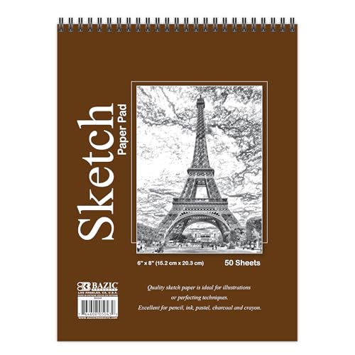 BAZIC Sketch Pad 50 Sheet 6" X 8", Top Bound Spiral Sketchbook Drawing Pads, Sketching Paper Coloring Book for Artist Kids School, 1-Pack | 50-sheet spiral sketch pad, Smooth drawing paper for sketching, Shading, For school and craft projects - color: 50