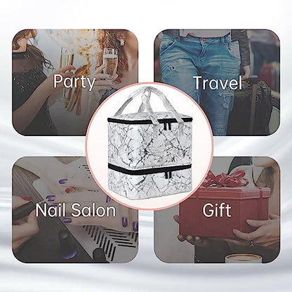 FCQQYWZ Nail Polish Organizer Case - Holds 42+ Bottles (15ml/0.5 fl.oz) and 1 Nail Lamp, Upgraded Double-layer Nail Polish Carrying Case Nail Storage Bag with Handles (White) - color: White-42Bottles