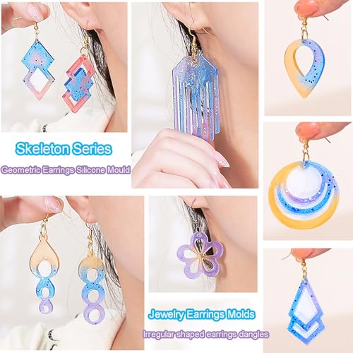104Pcs Geometric Resin Earring Molds Kit, Irregular Shaped Earrings Silicone Mold for Epoxy Resin Dangle Drop Jewelry Molds Making Kit with 100 Earring Hook for Earrings Necklace Pendants (clear) - color: clear