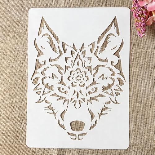 TIAMECH A4 Reusable Mandala Wolf Head Stencil for Painting - style: Mandala Wolf