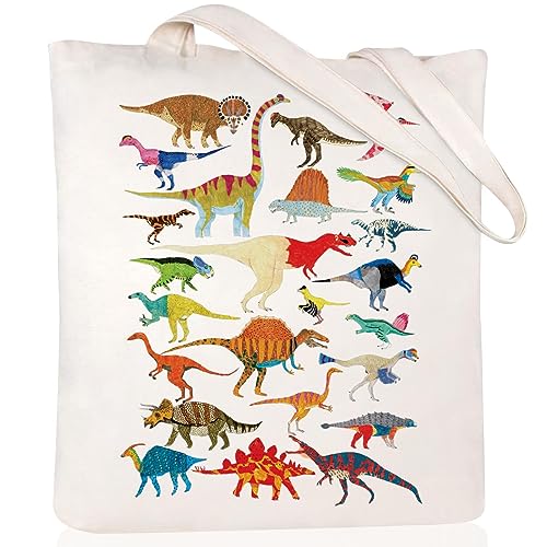 Canvas Aesthetic Tote Bag for Women with Inner Pocket Totes Shoulder Book Bag Shopping Reusable Grocery Bags - color: Dinosaurs Tote Bag