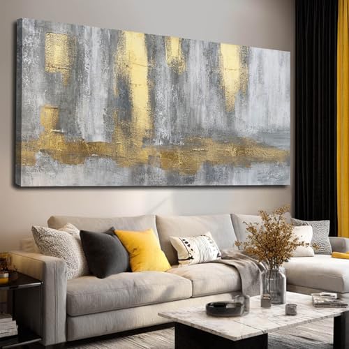 XIANSHOU Gold Wall Decor Hand Drawn Paintings Abstract Canvas Wall Art Large Pictures Grey Poster Arts 29"x58" - color: Gold And Grey, size: 58"L x 29"W