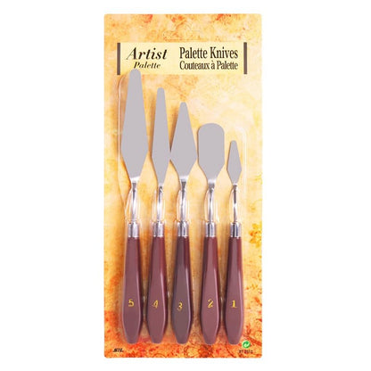 PUFUAII 5 PCS Painting Knives Stainless Steel Spatula Palette Knife Oil Painting Accessories Color Mixing Set for Oil, Canvas, Acrylic Painting (drak brown) - color: Brown