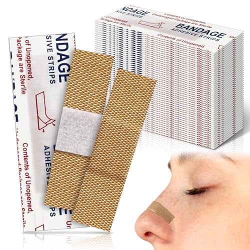 Funtery 200 Pcs Fabric Round Bandages Rectangle, 3/8 X 1 1/2 | Small Circular Adhesive with Non Stick Pad, Latex Free Breathable Fabric for Skin Wound Care, Face Bandages for Cuts - size: 3/8 x 1 1/2, style: Rectangle