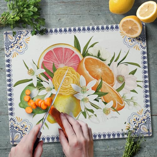 CounterArt Mediterranean Citrus Tempered Glass Cutting Board 12" x 15" | 3mm Thick, Serving Board, Charcuterie Board - color: Mediterranean Citrus