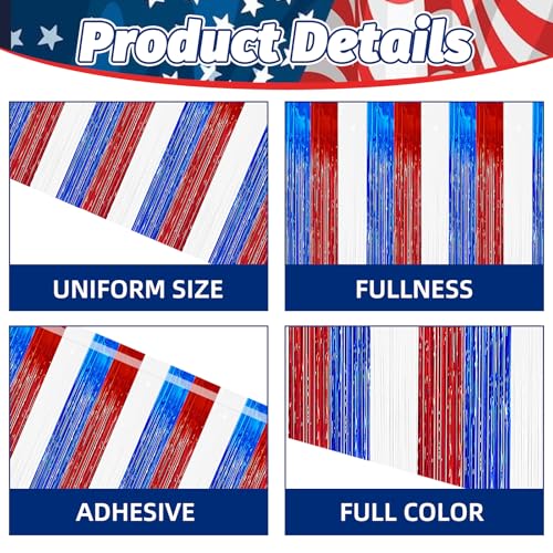 2 Pack 2.5ft x 9 ft Red White and Blue Metallic Foil Fringe Table Skirt, July 4th Patriotic Tinsel Table Skirts Cover for Rectangle and Round Tables, Labor Day, Veterans Day - color: Red White Blue