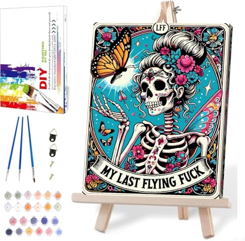 MIRCVSH Skeleton Paint by Numbers for Adults with Framed Canvas-with Wooden Easel,Paint by Number on Canvas,DIY Acrylic Oil Painting Kits with Brushes Nice Gift Box for Home Wall Decor(12x16 Inch) - color: DKH162