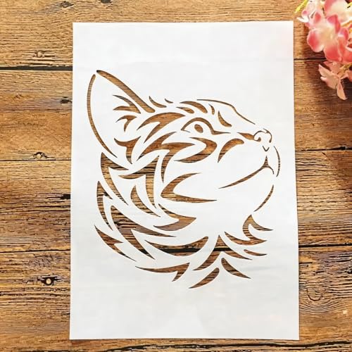 TIAMECH A4 Reusable Cool Cat Stencil for Painting | Outline Cat Layering Template, DIY Wall Art, Wood Furniture, Scrapbook & Crafts (8.3x11.7inch) - style: Cool Cat