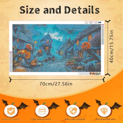 Ohhvvow Halloween Diamond Painting Kit Pumpkin Ghost Scene | 16x20 Full Drill Round Diamond Kit w/Tools. Haunted Pumpkin Ghost Battle Scene. Halloween DIY Wall Decor - color: Pumpkin Wars