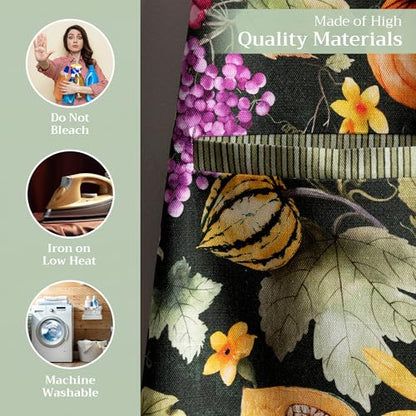 Maison d' Hermine Aprons for women with Pocket 100% Cotton (27.50"x31.50") | Adjustable Neck Strap & long ties Apron Men Chef Wedding Cooking Gardening Server Maid - color: 060 - Pumpkin Garden - Dark Green