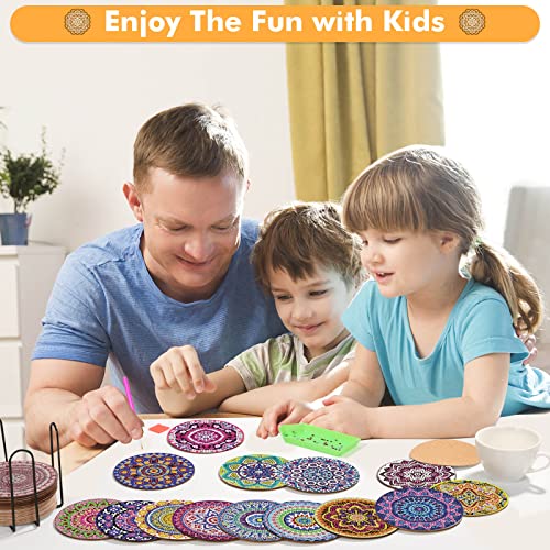 Caffox 20 Pieces Diamond Art Painting Coasters Kit with Holder, Diamond Art Coasters, DIY Diamond Art Crafts Projects, Diamond Art Kits for Adults and Beginners(Mandala Style)