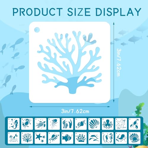 JULMELON 20 Pcs Summer Beach Stencils for Painting Ocean Sea Creatures | PET Plastic, Stencils for Rock Painting, Beach Stencils for Painting, Wood Wall Home Decor, 3 Inch Reusable Templates - style: Sea Life Stencils