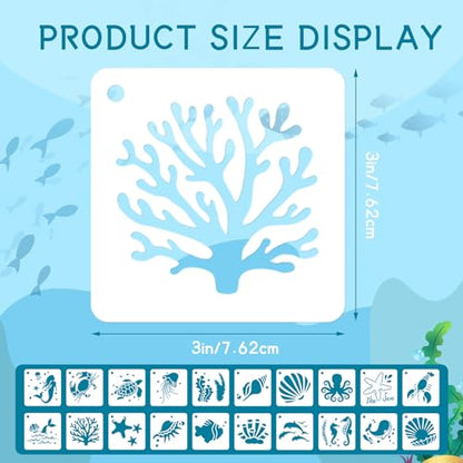 JULMELON 20 Pcs Summer Beach Stencils for Painting Ocean Sea Creatures | PET Plastic, Stencils for Rock Painting, Beach Stencils for Painting, Wood Wall Home Decor, 3 Inch Reusable Templates - style: Sea Life Stencils