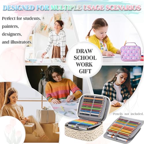 VX VONXURY Large Pencil Case, 54-Slot Colored Pen Pouch 2 Removable Sleeves - color: Beige