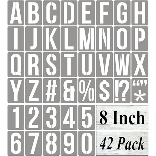 8 Inch Alphabet Letter Stencils for Painting - 42 Pack Letter and Number Stencil Templates with Signs for Painting on Wood, Reusable Numbers and Letters Stencils for Chalkboard Wood Signs & Wall Art - size: 8 Inch