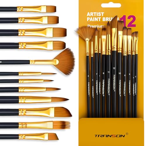 Transon Art Painting Brush Assorted Set of 12 for Acrylic Watercolor Gouache Hobby Painting - color: 12 Pcs Black