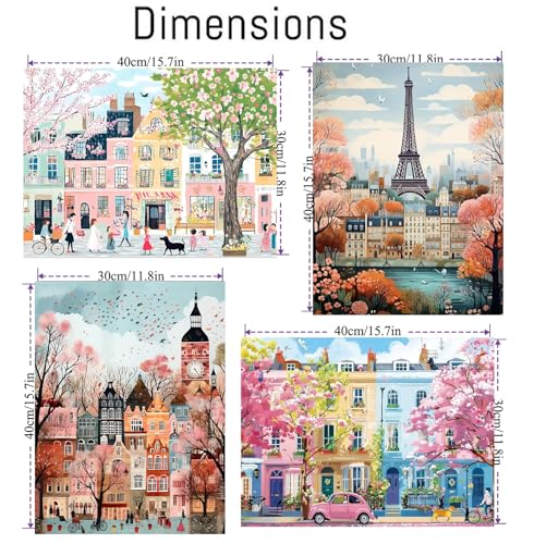 Clendo 4 Packs City Scene Paint by Numbers Kits for Adults, DIY Paris Street Adult Paint by Number Kits on Canvas, Easy Acrylic Painting Kits for Home Decor 12x16 Inch(Without Frame) - color: MT22711-MT22712-MT22713-MT22714-US