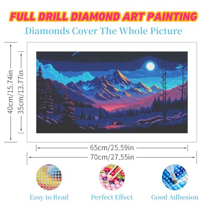 DDGEMART Diamond Painting Kit, 5D Full Drill Moonlight Mountain Night Starry Sky Landscape Art for Adults & Beginners, Large 28x16 inch - color: Mountain Landscape