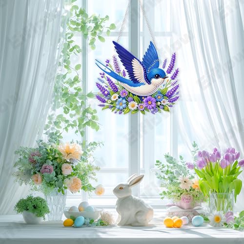 Eiflow Acrylic Diamond Art Hanging Kit for Adults, DIY Diamonds Painting Door Hanger Board Kit, Special Crystal Diamond Art Painting Pendant Ornament (Blue Bird) - color: Blue Bird