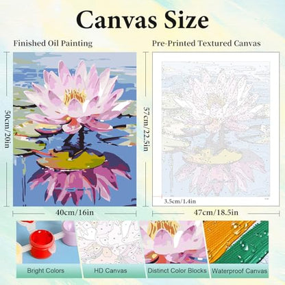 Paint by Numbers Kit for Adults, Lotus DIY Acrylic Painting Kit, 16x20 Inch - color: CYOP1P08