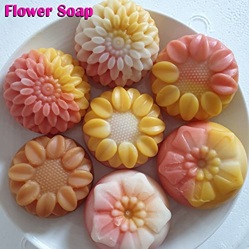Sakolla 2 Pack Silicone Soap Molds, 6 Cavities Different Flower Shapes Silicone Mold, Perfect Making for Soap, Lotion Bar, Bath Bombs (Pink + Blue) - color: Flower/Pink & Blue
