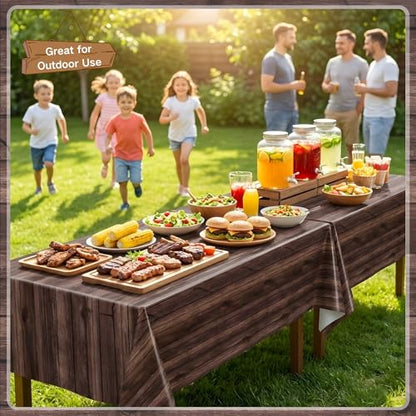 200FT x 54IN Wood Grain Plastic Tablecloth Roll with Slide Cutter Box | Heavy Duty Disposable Rustic Picnic Table Cover & Wall Backdrop, Cut-to-size for Western Party, Bulletin Board Backdrop - color: Wood Grain, size: 2400" x 54" (Rectangular)