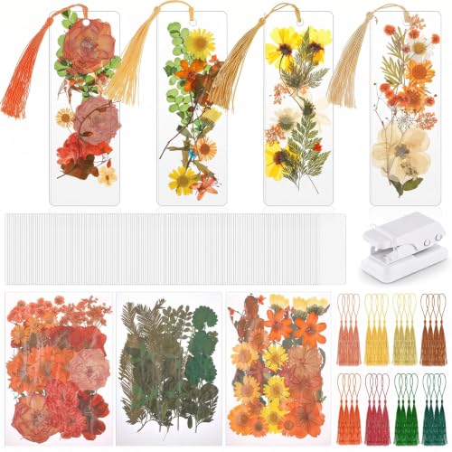 Fuyoooo 376 Pcs Pressed Flower Bookmark Kit,Orange Yellow,2 x 6 Inch - color: Orange Yellow, size: 2 x 6 Inch