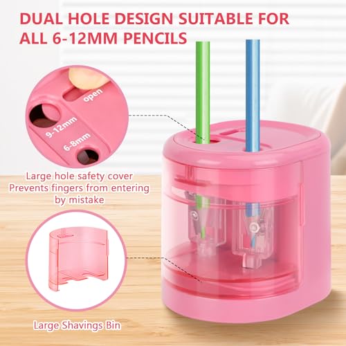 Electric Pencil Sharpener, Double Hole (Pink) - color: Pink